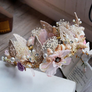 Women royal Tiara crystal crown garlands bride jewelry hair ornament shell floral queen luxurious wedding dress accessories