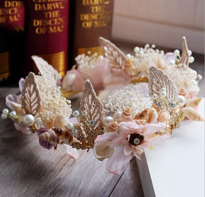 Women royal Tiara crystal crown garlands bride jewelry hair ornament shell floral queen luxurious wedding dress accessories