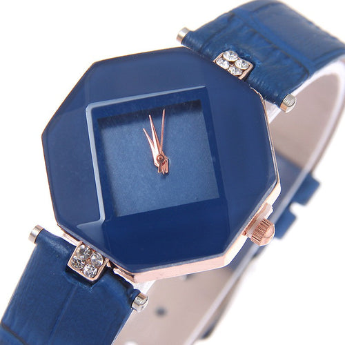 Geometry Crystal Leather Wristwatch