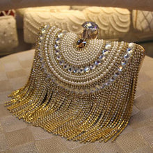 Load image into Gallery viewer, Rhinestones Tassel Clutch Diamonds Beaded Metal Evening Bags