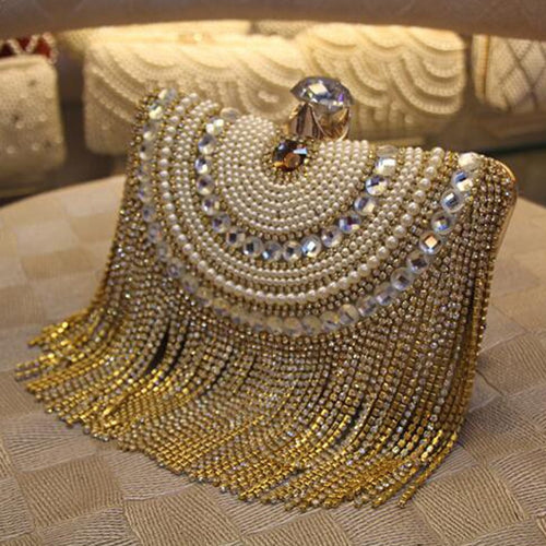 Rhinestones Tassel Clutch Diamonds Beaded Metal Evening Bags