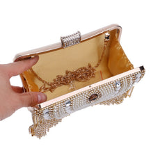 Load image into Gallery viewer, Rhinestones Tassel Clutch Diamonds Beaded Metal Evening Bags