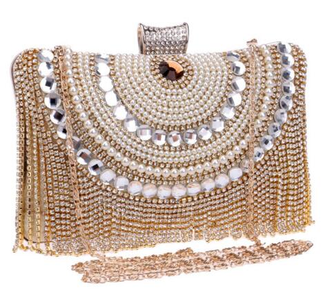 Rhinestones Tassel Clutch Diamonds Beaded Metal Evening Bags