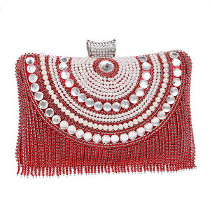 Rhinestones Tassel Clutch Diamonds Beaded Metal Evening Bags