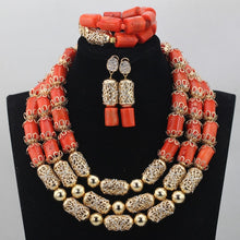 Load image into Gallery viewer, Luxurious African Orange Coral Beads Jewel Gold Accessories