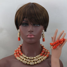 Load image into Gallery viewer, Luxurious African Orange Coral Beads Jewel Gold Accessories