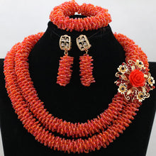 Load image into Gallery viewer, Luxurious African Orange Coral Beads Jewel Gold Accessories