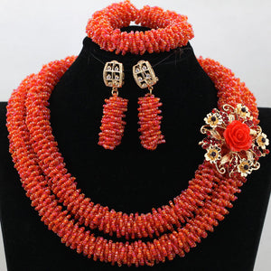 Luxurious African Orange Coral Beads Jewel Gold Accessories