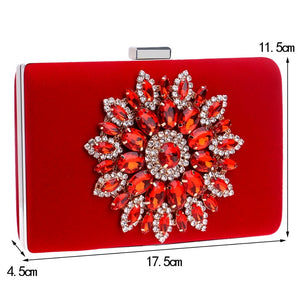 SEKUSA Flower Rhinestones Women Handbags Red Black Purple Gold Chain