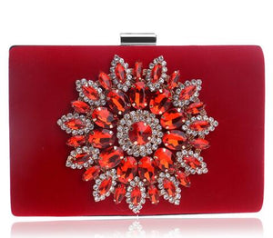 SEKUSA Flower Rhinestones Women Handbags Red Black Purple Gold Chain