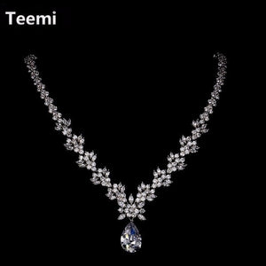 LUOTEEMI Style Arrive Fashion Pear Shape Crystal Zircon Wedding Jewelry Sets for Brides Luxury Bridal Necklace and Earrings Sets