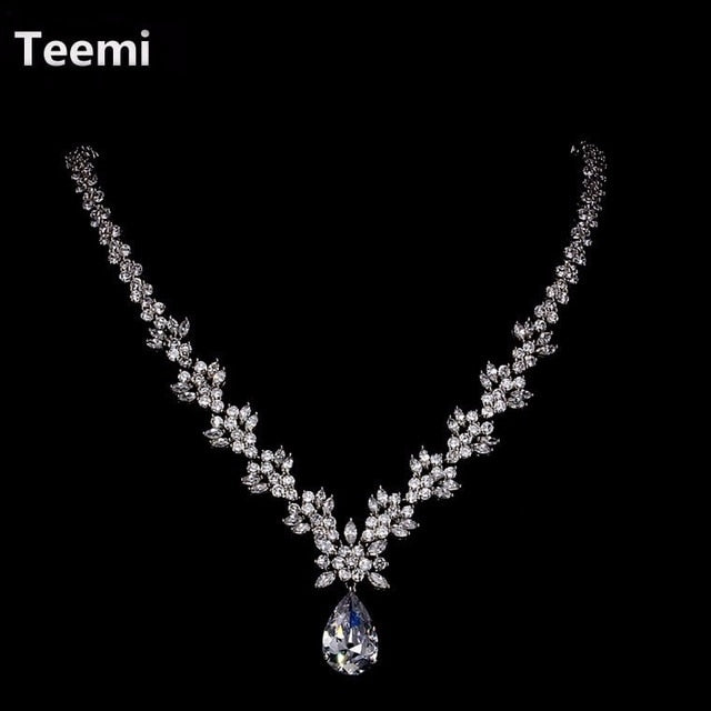 LUOTEEMI Style Arrive Fashion Pear Shape Crystal Zircon Wedding Jewelry Sets for Brides Luxury Bridal Necklace and Earrings Sets