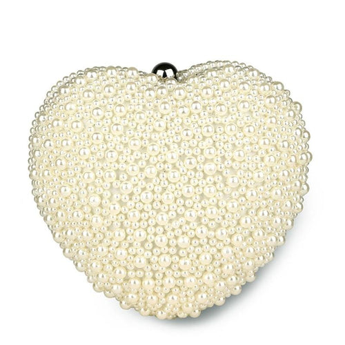 Luxy moon Pearl Evening Purse Women White Heart Hand Bag Bridal Wedding Dinner Party Purse Ladies.