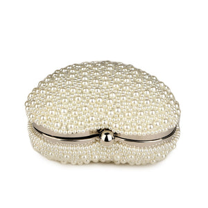 Luxy moon Pearl Evening Purse Women White Heart Hand Bag Bridal Wedding Dinner Party Purse Ladies.