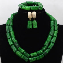 Load image into Gallery viewer, Romantic 2 Rolls Green Nigerian Bridal Coral Beads Necklace Earrings Bracelet Set African Party Coral Necklace Free Ship QW696