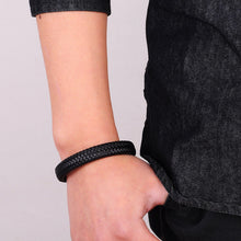 Load image into Gallery viewer, Black/Brown Braided Leather Bracelet Stainless Steel Magnetic