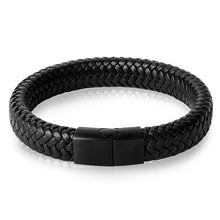 Load image into Gallery viewer, Black/Brown Braided Leather Bracelet Stainless Steel Magnetic