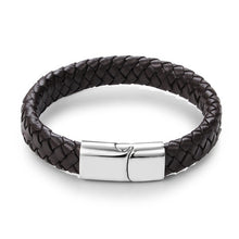 Load image into Gallery viewer, Black/Brown Braided Leather Bracelet Stainless Steel Magnetic