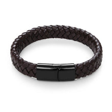 Load image into Gallery viewer, Black/Brown Braided Leather Bracelet Stainless Steel Magnetic