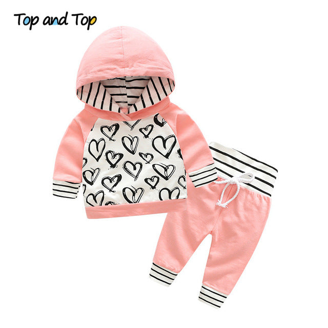 Infant Newborn Baby Girl Clothes Hooded Sweatshirt Striped Pants 2pcs