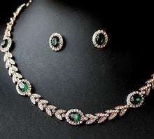 Load image into Gallery viewer, MOONROCY  Rose Gold Color Cubic Zirconia Green Austrian Crystal Bride Necklace Earring