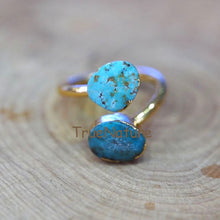 Load image into Gallery viewer, Natural Turquoises Rings Jewelry Gold Electroplated Adjustable Ring For Women Irregular Shape Turquoises Charm RM6872