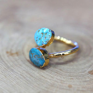 Natural Turquoises Rings Jewelry Gold Electroplated Adjustable Ring For Women Irregular Shape Turquoises Charm RM6872