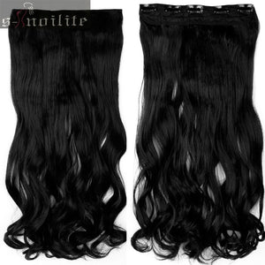 s-noilite 18-28"  Long Clip in ins hair Extensions synthetic 100% real Human hair Wigs Extentions 3/4 full head 1 Piece Black Brown