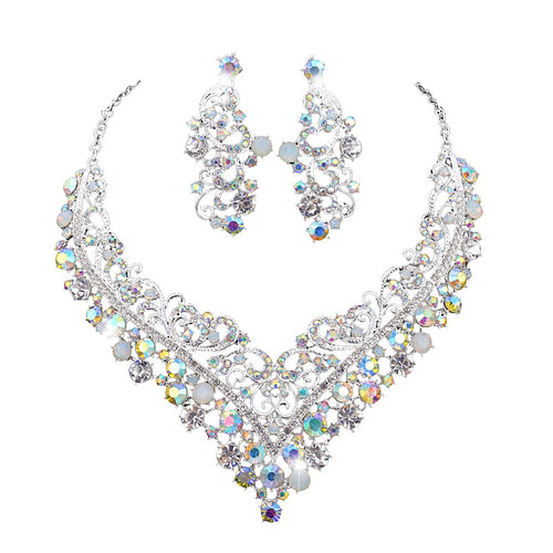 Opal Crystal AB Jewelry Sets Women Necklace And Earring Set Fashion India Style bridal Party Jewelry Dress Accessories Present