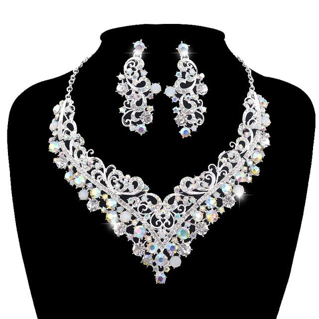 Opal Crystal AB Jewelry Sets Women Necklace And Earring Set Fashion India Style bridal Party Jewelry Dress Accessories Present