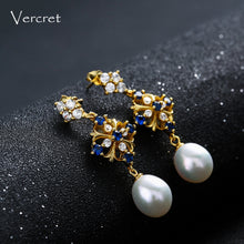 Load image into Gallery viewer, Vercret 18k gold freshwater pearl necklace earrings set 925 sterling silver flower pearl jewelry set 9mm women&#39;s gift