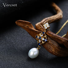 Load image into Gallery viewer, Vercret 18k gold freshwater pearl necklace earrings set 925 sterling silver flower pearl jewelry set 9mm women&#39;s gift