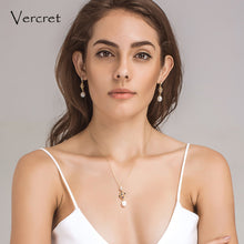 Load image into Gallery viewer, Vercret 18k gold freshwater pearl necklace earrings set 925 sterling silver flower pearl jewelry set 9mm women&#39;s gift