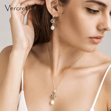 Load image into Gallery viewer, Vercret 18k gold freshwater pearl necklace earrings set 925 sterling silver flower pearl jewelry set 9mm women&#39;s gift