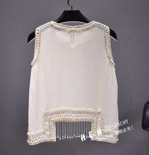 Load image into Gallery viewer, Cakucool Women Beading Blouse Shirt Sleeveless Summer Chiffon Tops Pearl Tassels Cute Sexy Girls Blusas Top Shirts