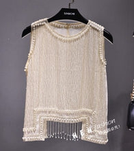 Load image into Gallery viewer, Cakucool Women Beading Blouse Shirt Sleeveless Summer Chiffon Tops Pearl Tassels Cute Sexy Girls Blusas Top Shirts