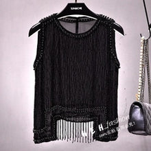 Load image into Gallery viewer, Cakucool Women Beading Blouse Shirt Sleeveless Summer Chiffon Tops Pearl Tassels Cute Sexy Girls Blusas Top Shirts