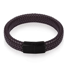 Load image into Gallery viewer, Black/Brown Braided Leather Bracelet Stainless Steel Magnetic