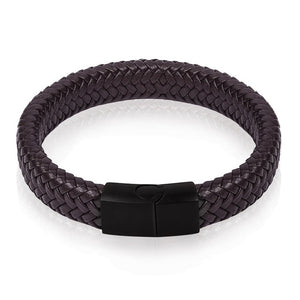 Black/Brown Braided Leather Bracelet Stainless Steel Magnetic