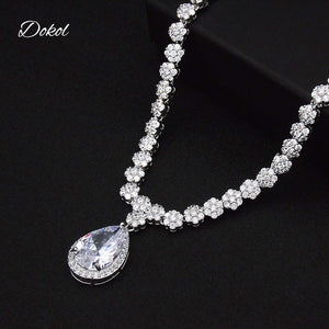 DOKOL Round & Pear Cut Zircon Bridal Jewelry Sets Big AAA+ CZ Stone Elegant Wedding Necklace Earrings Sets for Women DKS0059