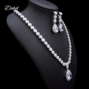 DOKOL Round & Pear Cut Zircon Bridal Jewelry Sets Big AAA+ CZ Stone Elegant Wedding Necklace Earrings Sets for Women DKS0059