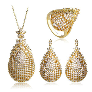 Dazz Copper White Cubic Zircon Jewelry Sets Gold Silver Two Tone Exquisite