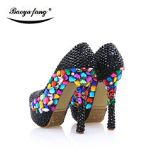 Load image into Gallery viewer, Luxury Black small crystal Wedding shoes 2017 New women shoes party shoes Bridal platform shoes big Multicolor women high heels