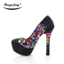 Load image into Gallery viewer, Luxury Black small crystal Wedding shoes 2017 New women shoes party shoes Bridal platform shoes big Multicolor women high heels