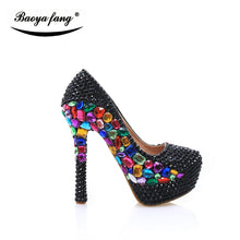 Load image into Gallery viewer, Luxury Black small crystal Wedding shoes 2017 New women shoes party shoes Bridal platform shoes big Multicolor women high heels