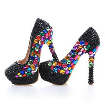 Load image into Gallery viewer, Luxury Black small crystal Wedding shoes 2017 New women shoes party shoes Bridal platform shoes big Multicolor women high heels