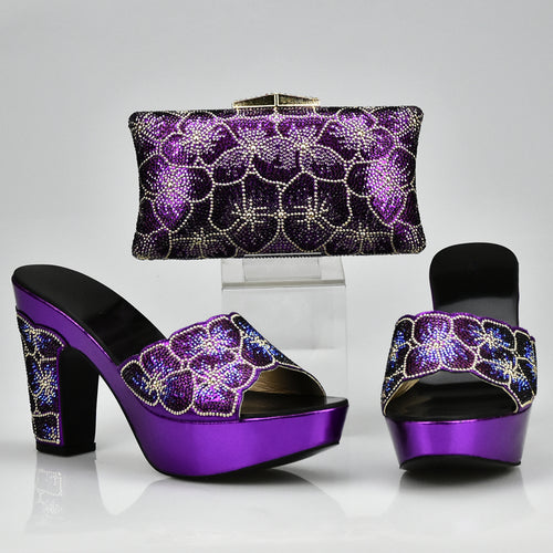 Purple Color Matching Shoe and Bag Set  Italian Ladies Shoe
