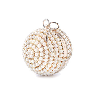 Luxury Women Pearl Beading Evening Bag Round Diamond Bridal Wedding Party