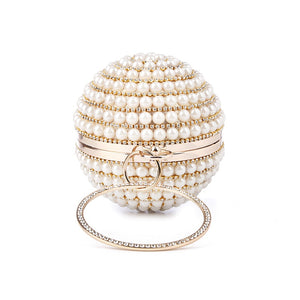 Luxury Women Pearl Beading Evening Bag Round Diamond Bridal Wedding Party