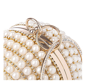 Luxury Women Pearl Beading Evening Bag Round Diamond Bridal Wedding Party